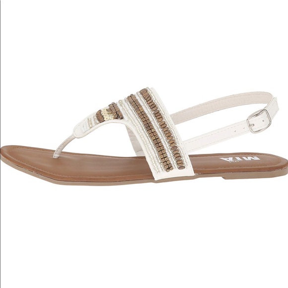 Mia Celestina White & Gold Thong Flat Sandal - Picture 2 of 3